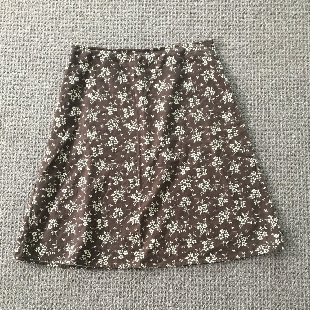 Eddie Bauer brown floral linen/cotton skirt - 10